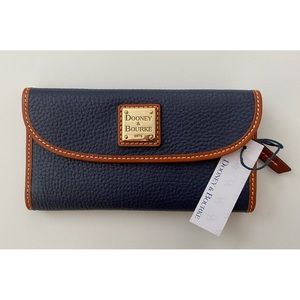 Dooney & Bourke Pebble Navy Blue & Brown Trim Wallet
